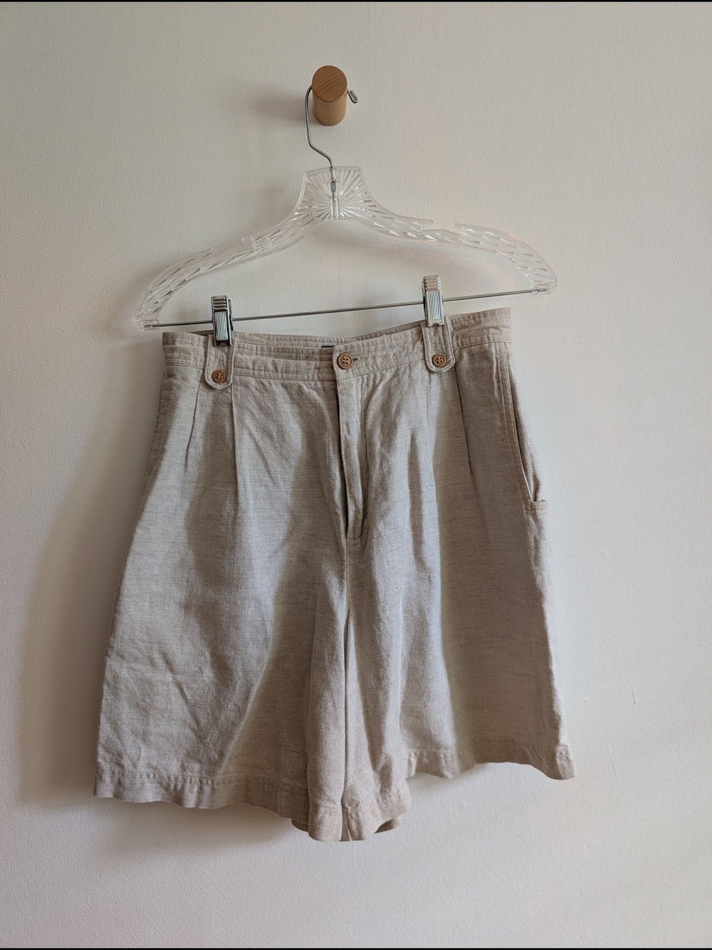 Vintage Lizsport Beige Linen-Cotton Women's Bermuda Shorts 28 waist